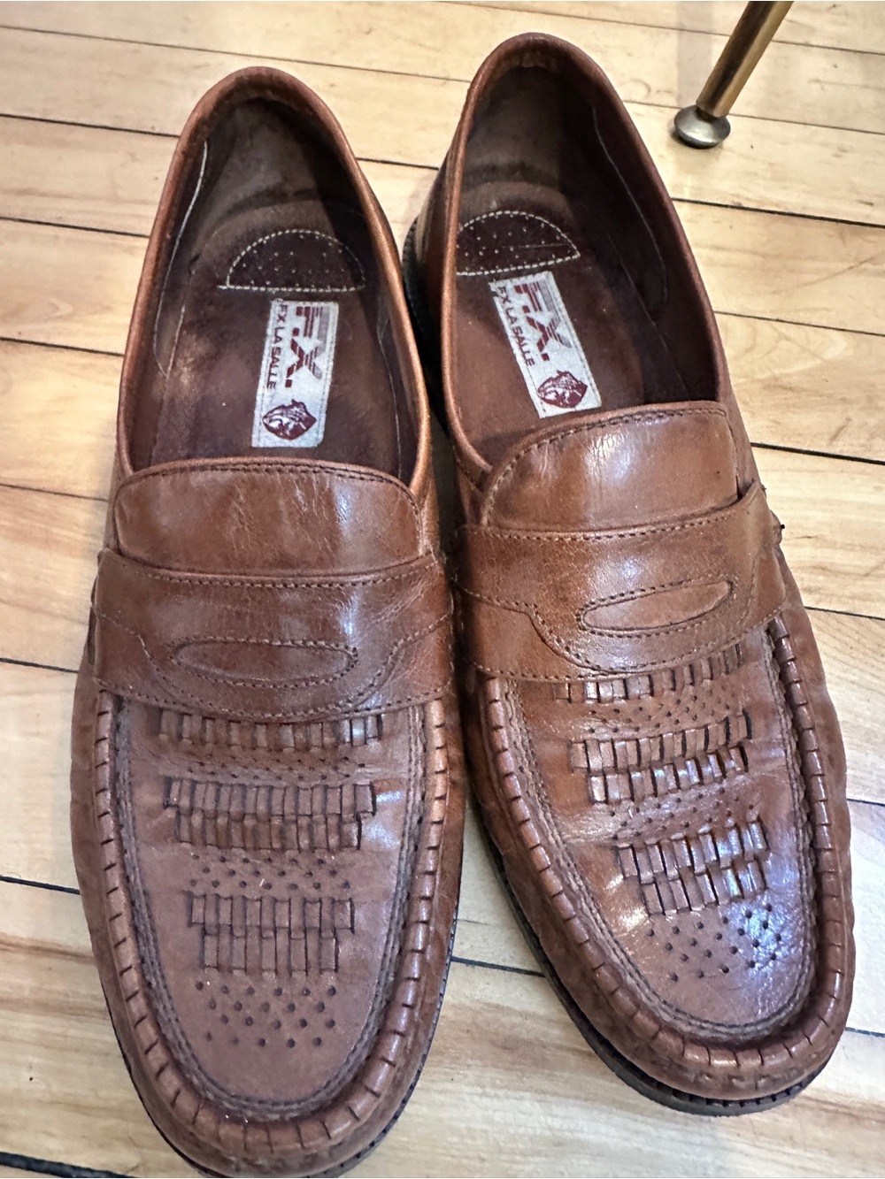 Vintage Florsheim Tan Leather Woven-Detail Slip-On Loafers